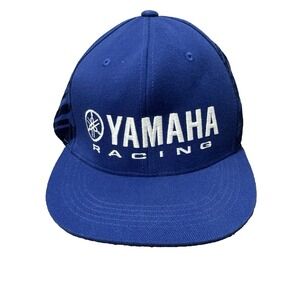 Vintage Yamaha Racing Logo Blue Fitted Flex Fit Baseball Cap Hat Size S/M